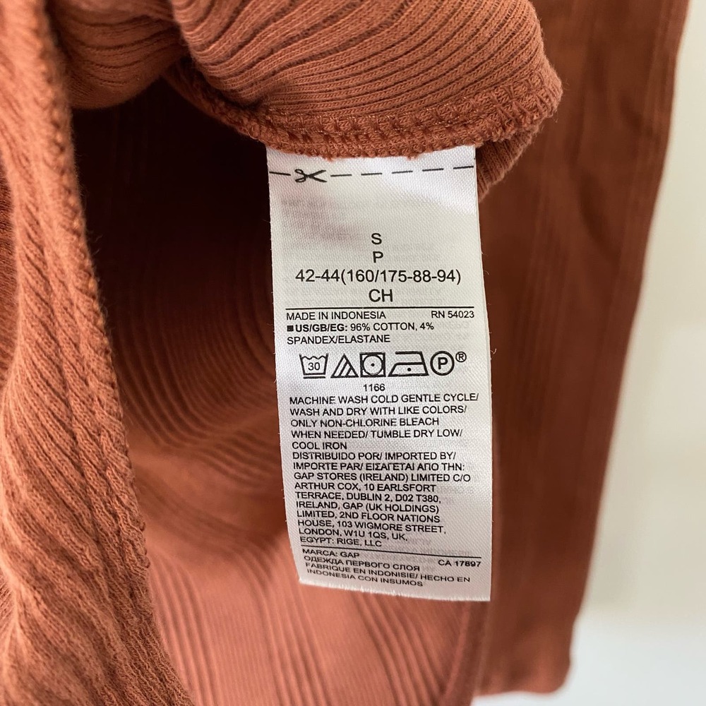 GAP Saddle Brown Ribbed Puff Sleeve Stretch Cotton Bodysuit - Picture 7 of 9